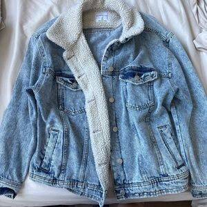 Celebrity Pink Denim Jacket with Cream Sherpa Lining